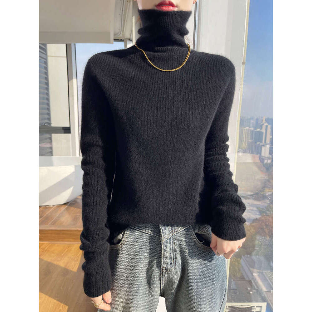 Aliselect Women Turtleneck Solid Sweater Autumn Winter Thick Pullover 100% Merino Wool Soft Kniwear Korean Popular Clothes Tops