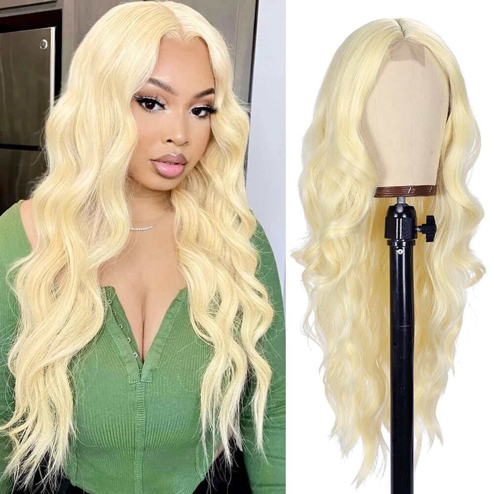 Curly Front 613 Blonde Long Body Wave Human Wigs for Women Transparent Lace Wig with Baby Hair 180% Density
