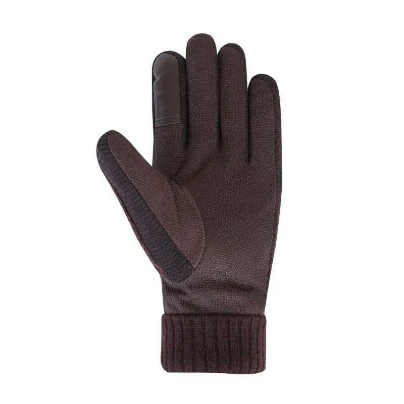 Mens winter bicycle windproof cold insulation warm leather touch screen anti slip thick pile W241026