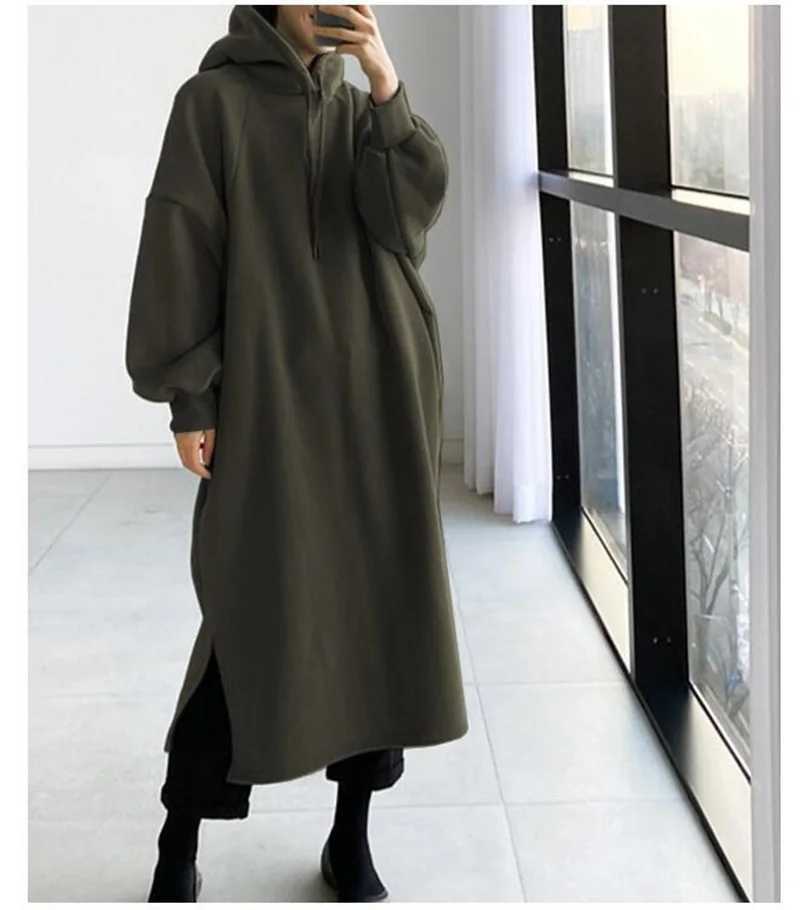 Womens long sleeved sweater autumn loose casual womens warm wool hooded zipper top W241026