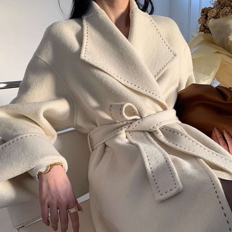 Double-Sided Cashmere For Women In Autumn And Winter, High-End Large Lapel Design, Pure Hand Sewn Loose Coat