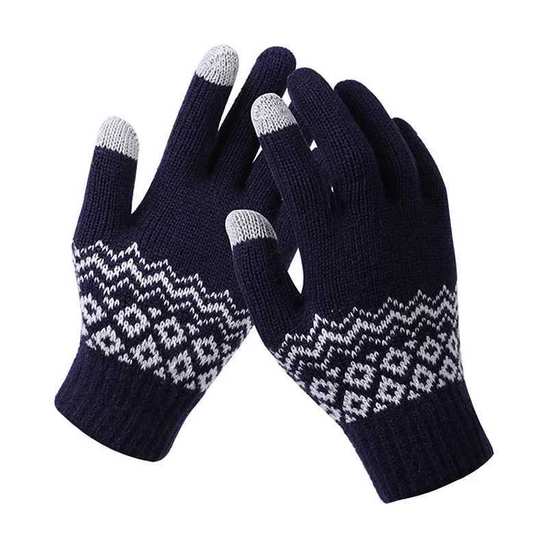 Pattern Knitted Gs Winter Spring Touch Screen Warm Thick Wool Knitted Busin Mobile Game Mens Ski Bicycle Gloves W241026