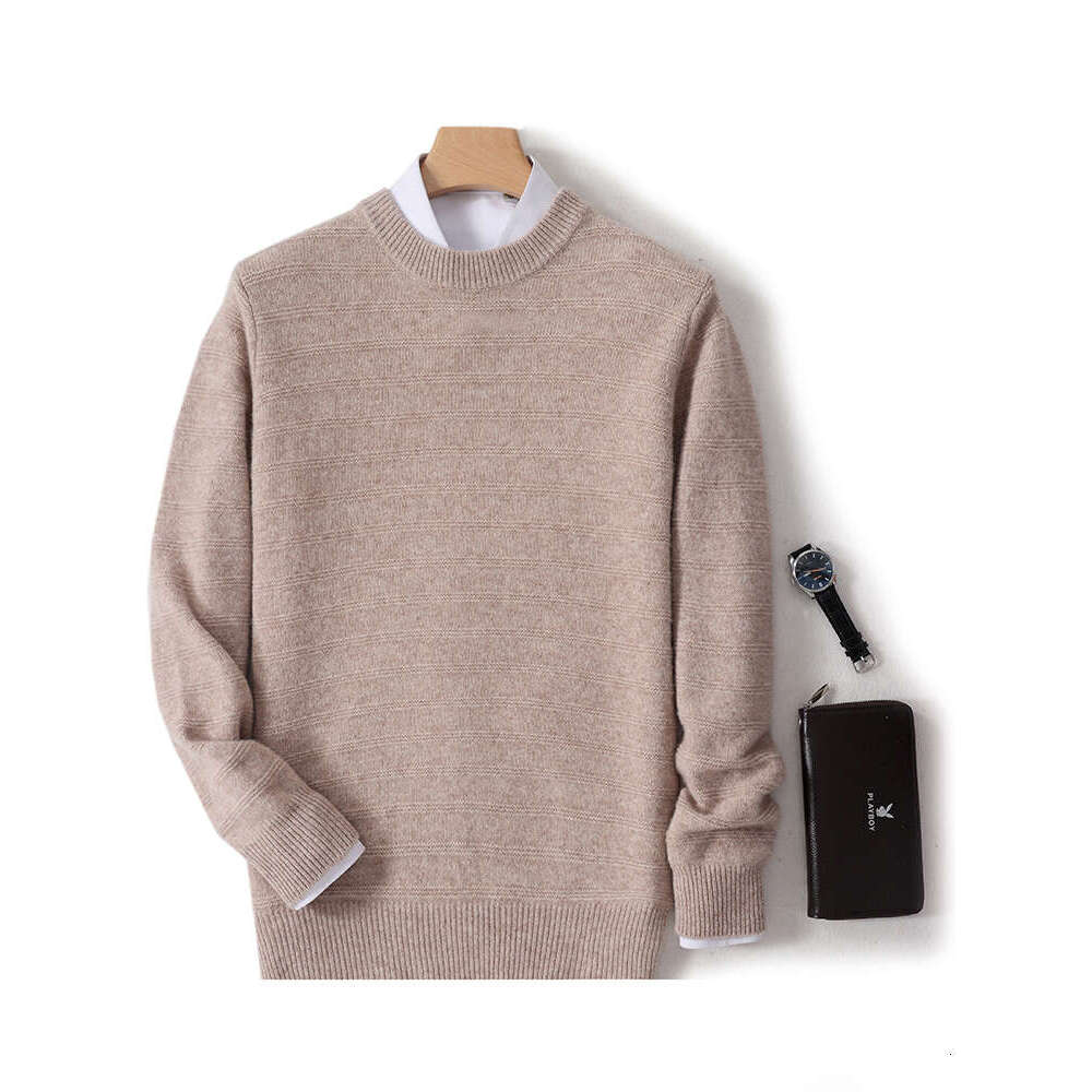 Aliselect Fall/Winter 100% Merino Wool Sweater Men's Thick Casual Pullovers O-Neck Loose Knit Tops Warm Long Sleeve Base Shirt