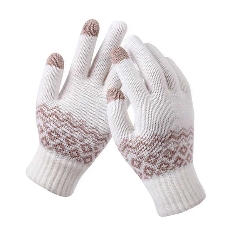 Pattern Knitted Gs Winter Spring Touch Screen Warm Thick Wool Knitted Busin Mobile Game Mens Ski Bicycle Gloves W241026