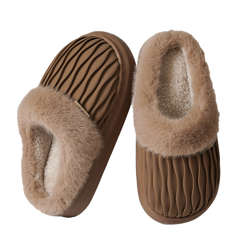 Cozy 2024 Women's Cotton Slippers: Veet-ed, Warm, Height Boosting, PU Leather, for Indoor Winter Wear b8d6