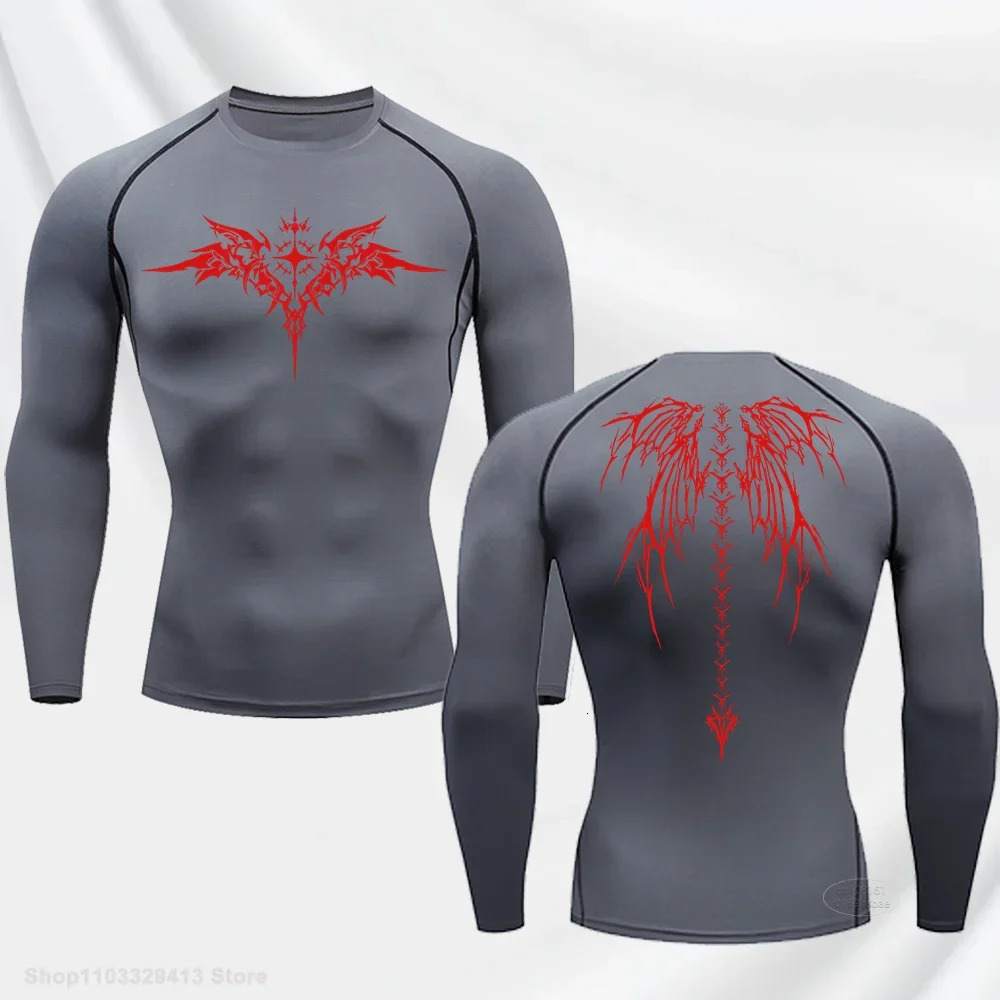 Casual Anime Print Running Compression TShirt Mens QuickDrying Fitness Sportswear Gym Sports Long Sleeve Breathable Top S3XL 241025