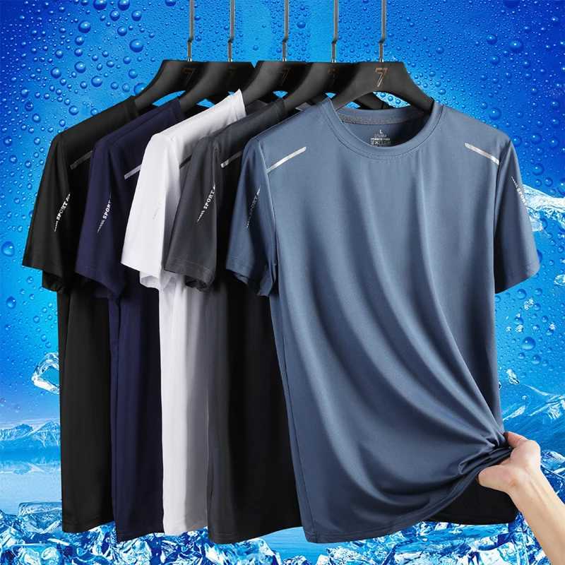 Ice Silk Short Slves Mens Summer Thin Sports Top Cool T-shirt Elastic Mesh Breathable Outdoor New Quick Drying T-shirt W241026
