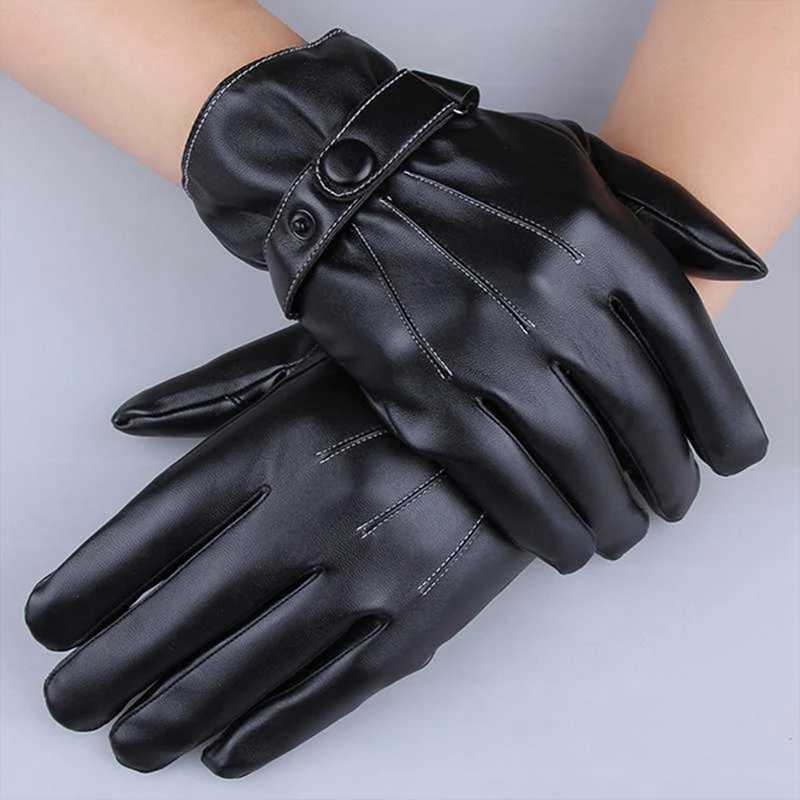 1 pair of high-quality all finger black riding Gs mens PU leather G winter warm touch screen Gs W241026