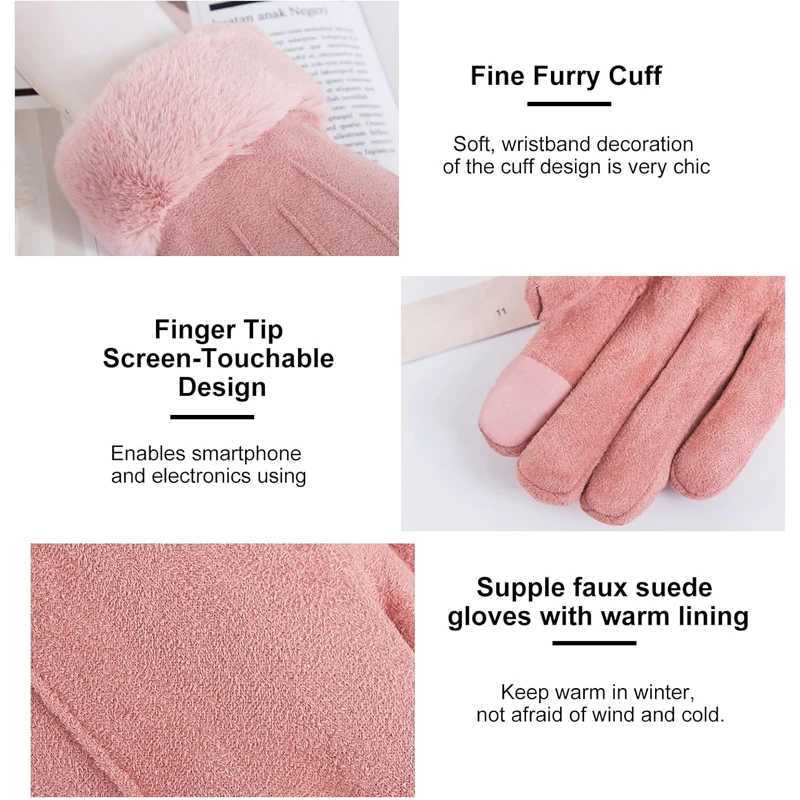 Winter suede leather bicycle Gs Autumn thick womens warm velvet plush gloves Womens outdoor touch screen driving Gs W241026