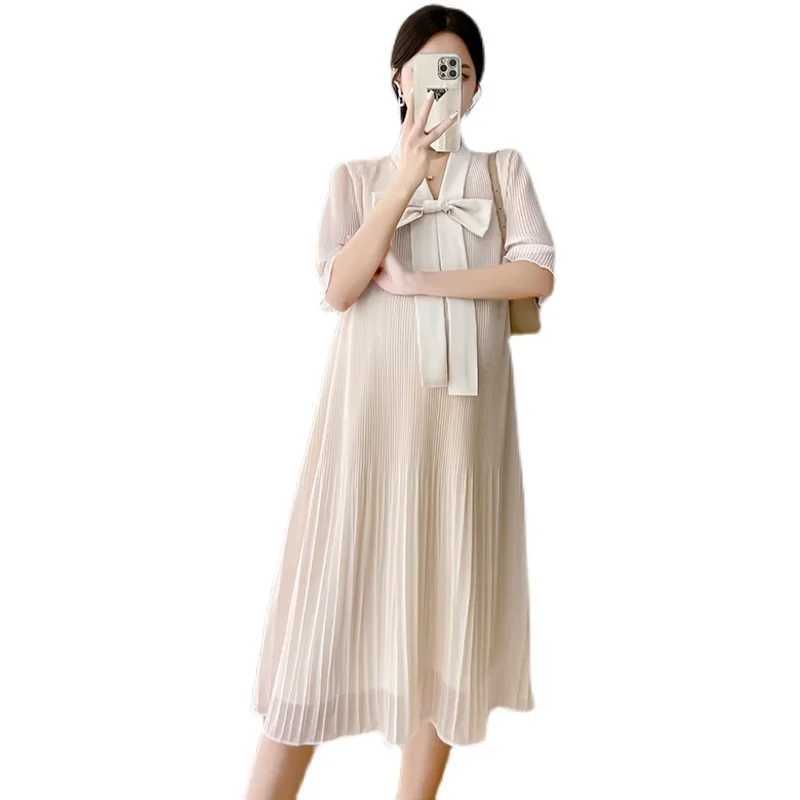 Summer Korean Fashion Chiffon Maternity Clothing Elegant Sweet Loose Maternity Clothing Ruffle Bow Maternity Clothing W241026