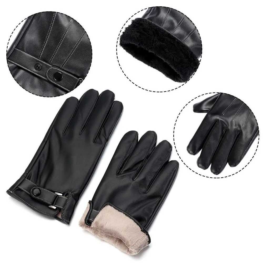 Mens wool hot leather Gs winter warm touch screen windproof and waterproof driving Gs all finger black Gs W241026