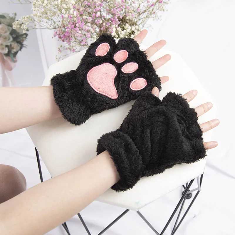 Womens Cartoon Cat Cl Gs Thick Finger Plush Bear Warm and Cute Thick Bear P Finger Winter Kaii Gloves Gs W241026