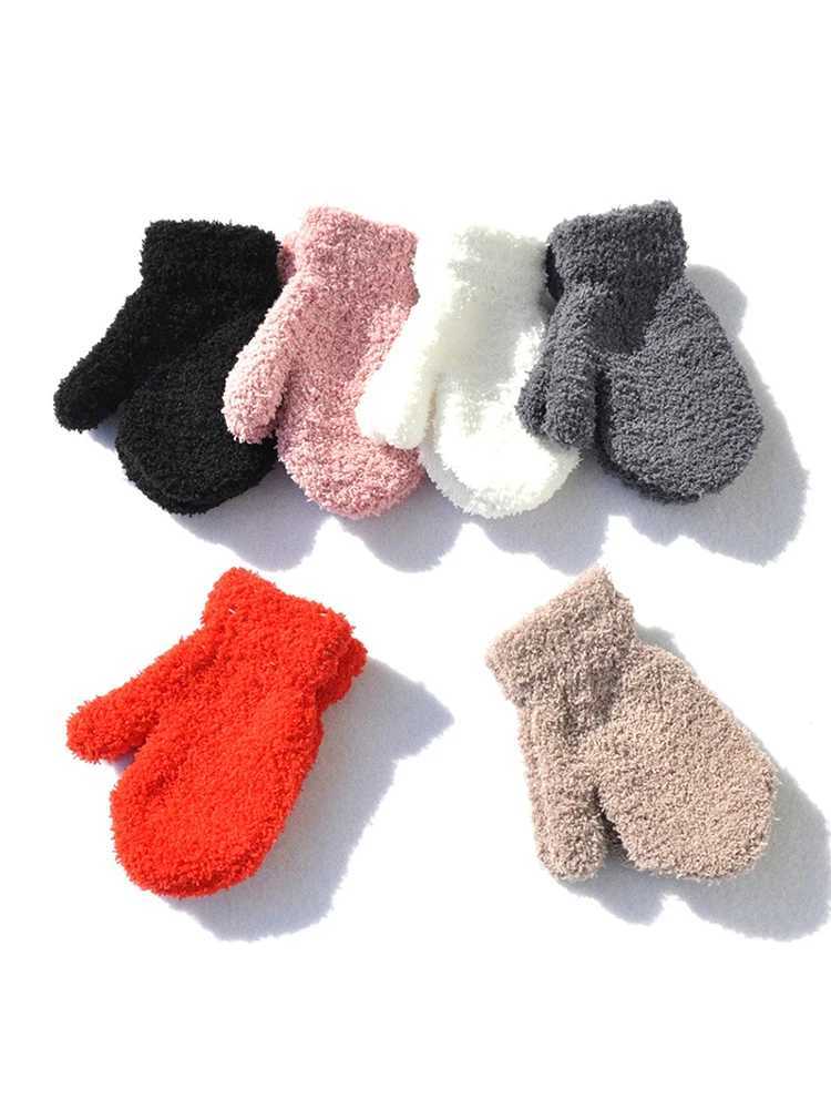 Warm plush thick warm baby Gs winter with velvet connected fingers childrens coral velvet full finger Gs 1-4Y childrens Gs W241026
