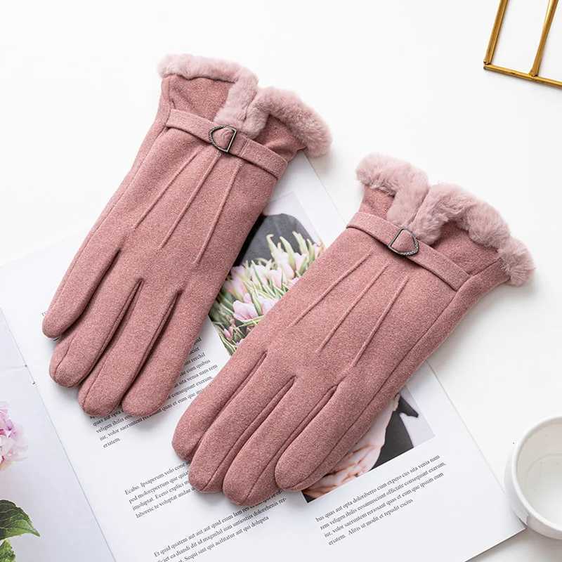 Fashionable Winter Womens Gs Keep Warm Suede Gloves Touch Screen Windproof Full Finger Outdoor Sports Womens Gs W241026