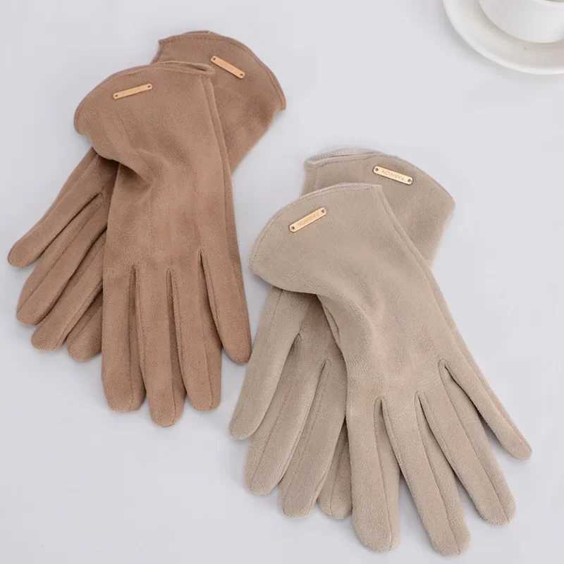Womens Touch Screen Gs Fashion Gloves Autumn and Winter Warm Thin Cashmere Solid Bicycle Drive Suede Fabric Elegant Windproof W241026
