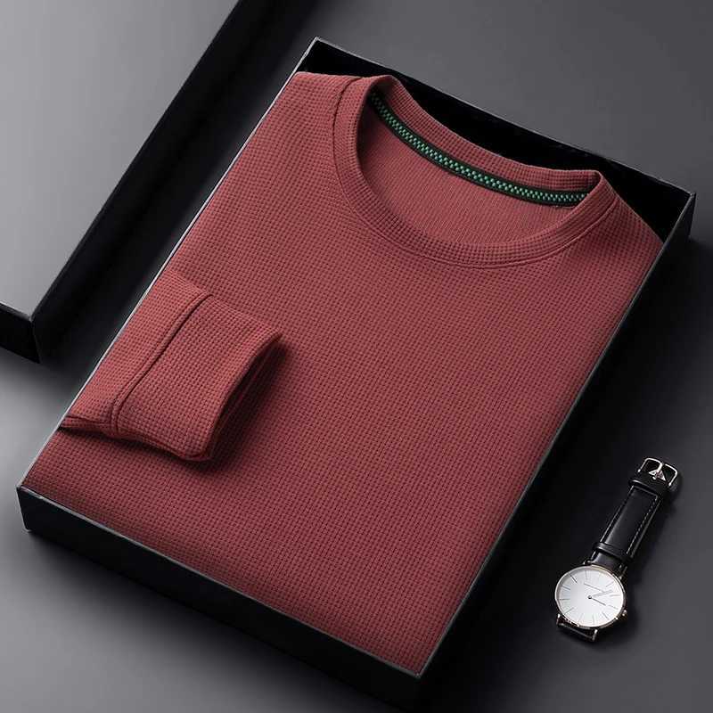 Mens casual Wfle round neck T-shirt breathable comfortable stylish long Slved T-shirt W241026