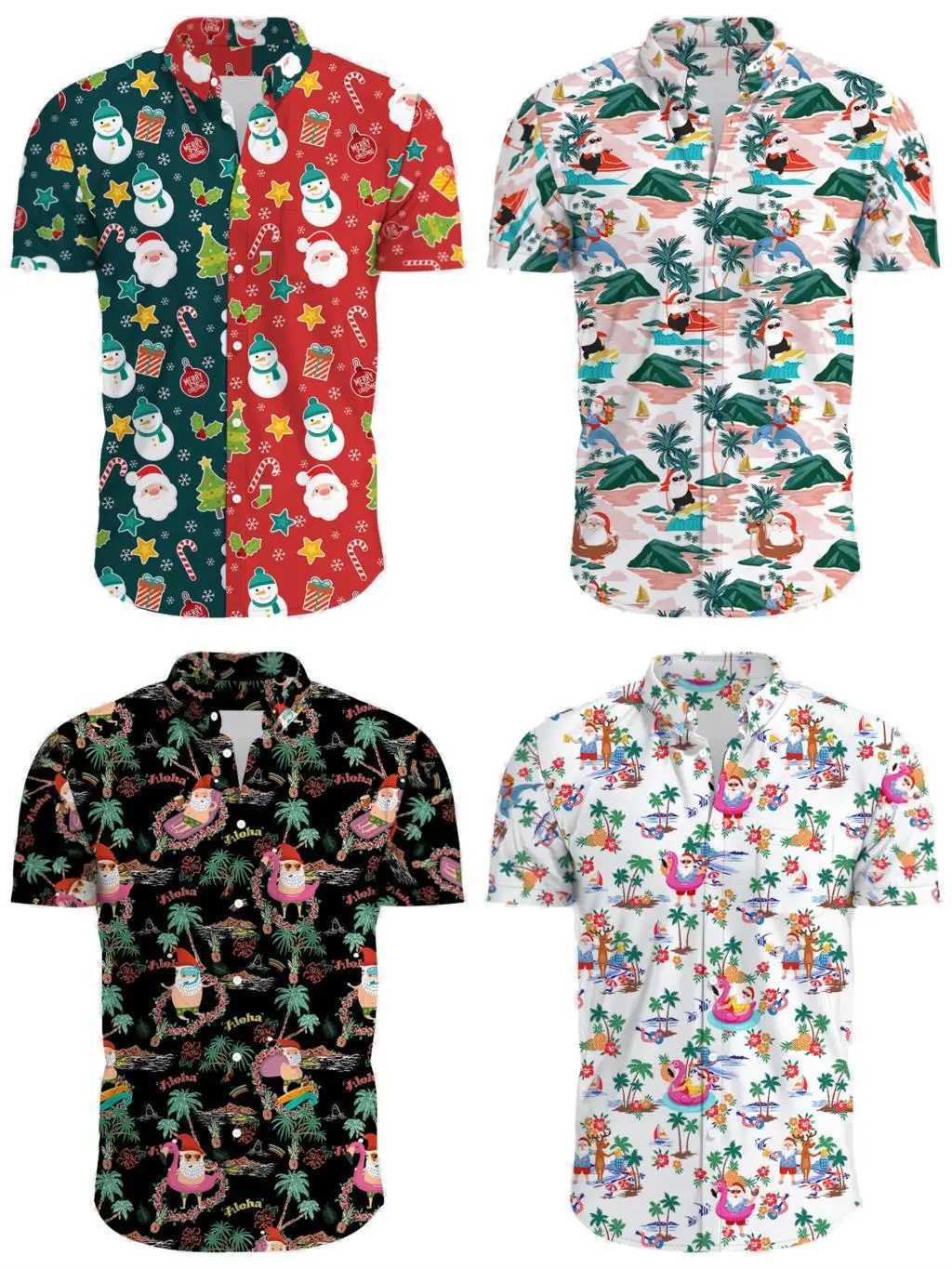 Haian Christmas Carnival Short Slip Shirt Mens New Year Santa Claus Leisure Y2K Tropical Plant Printed Beach ha beachwear W241026