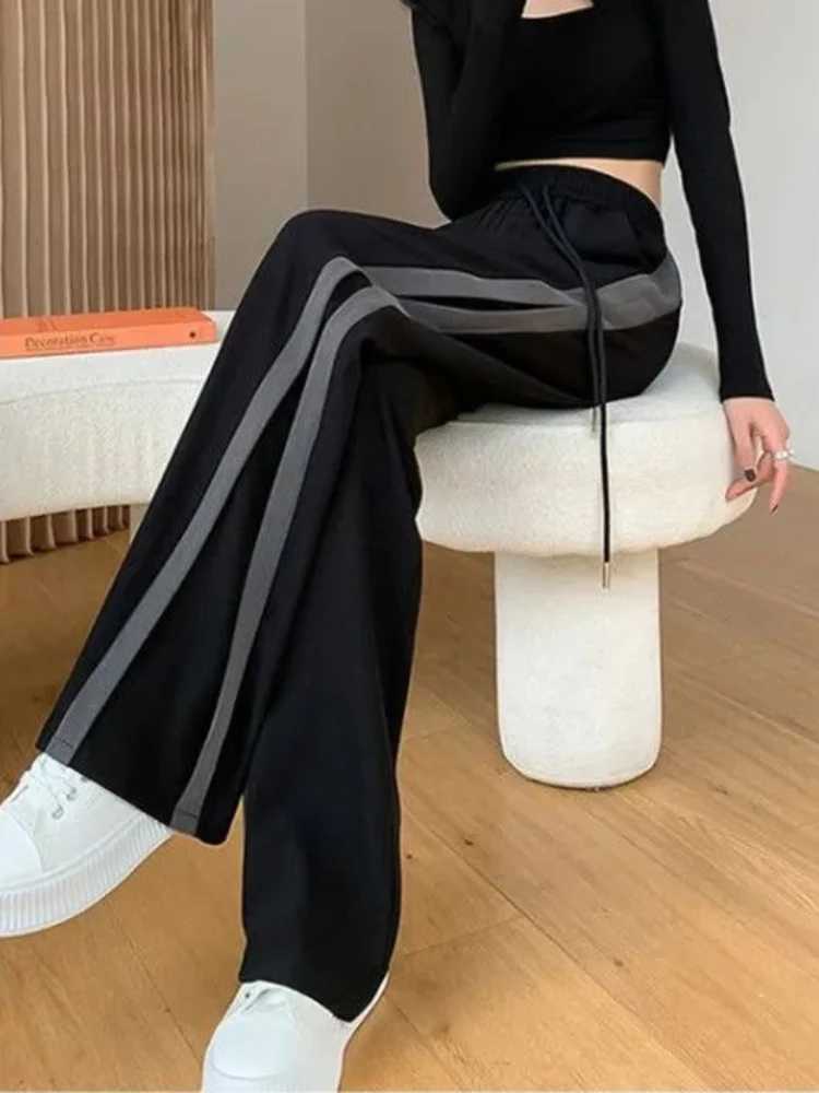 Fashionable simple womens striped straight casual loose comfortable sporty gentle Korean style empire in summer M241111