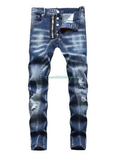 Y2K mens stretch tight jeans Quty Strt fashionable slim fit jeans mens blue denim pants mens stretch jeans size 44-54 X241026