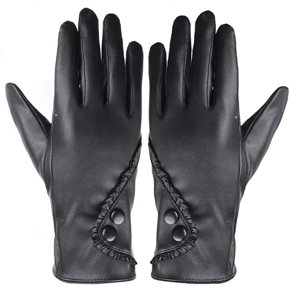 Fashionable Womens La Soft Leather Gs Winter Warm Finger Christmas Gift Black W241026