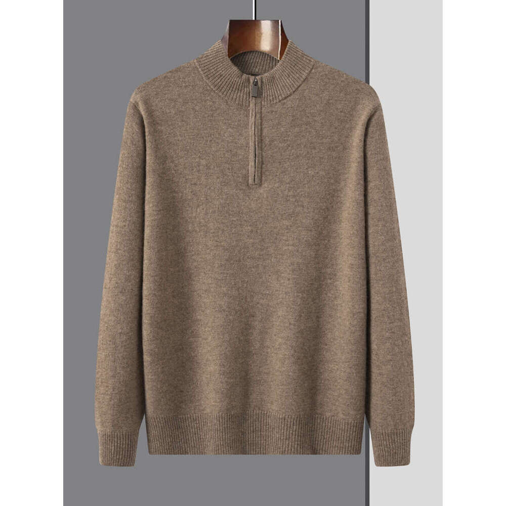 Men's Mockneck Zipper Pullovers 100% Sweater Autumn Winter Warm Long Sleeve Cashmere Knitwear Soft Comfy Male Clothing