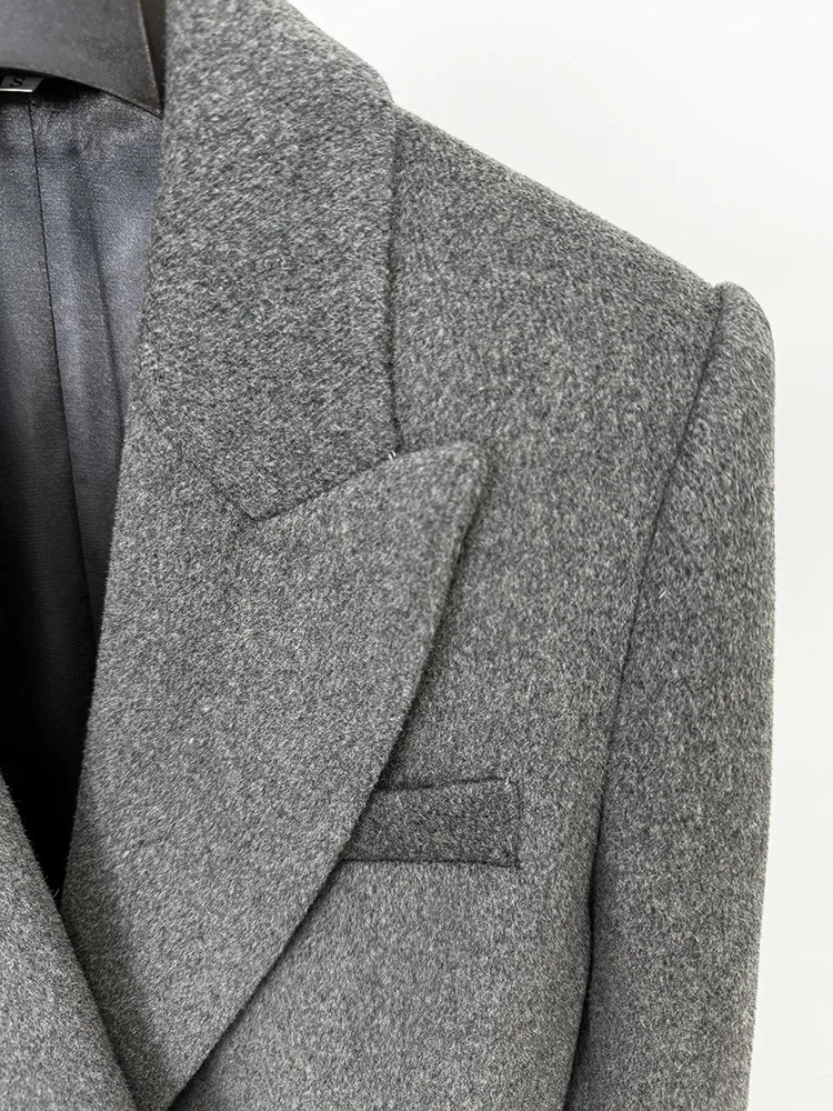 2024 est Winter Vintage Long Cloth Bowknot Notched Full Sleeve Women High Quality Solid Wool Blends Coat 241025