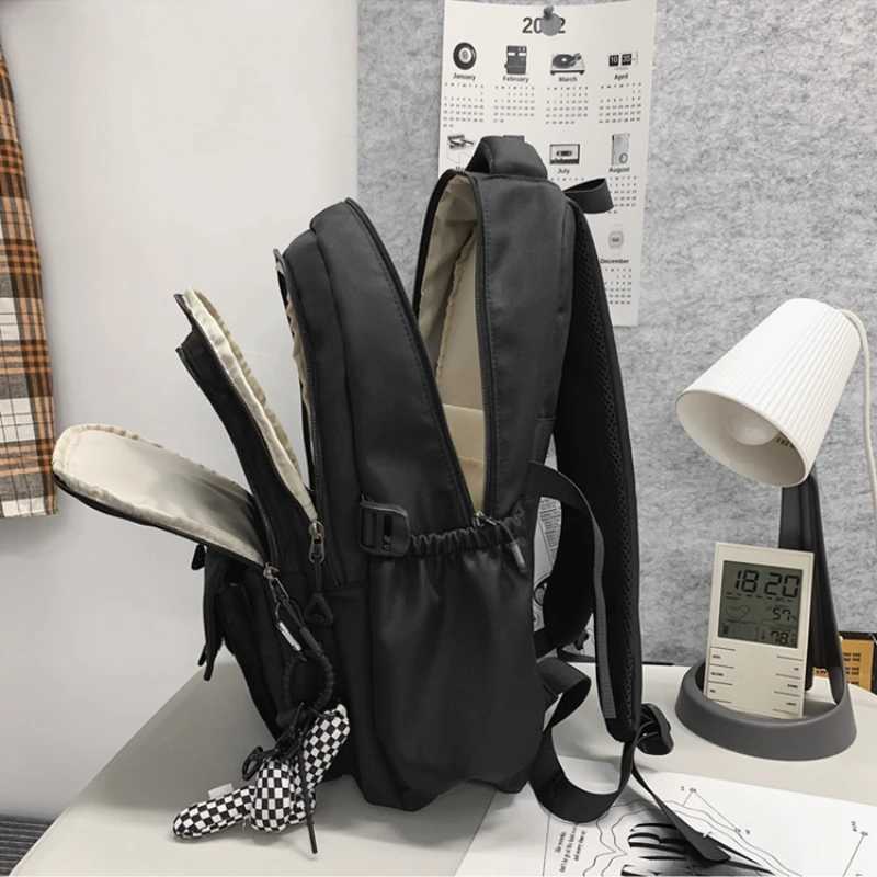New Simple Student Bag Solid Color Schoolbag Youth Large Capacity Travel Backpack High Quality Canvas Schoolbag Fi BackpackXJ241026