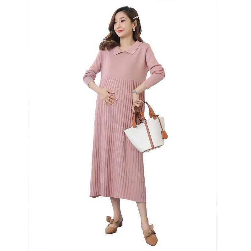 Autumn Thick Warm Knitted Pregnant Womens Long Dress Pregnant Womens Winter Wrinkled Pregnant Womens Sweater W241026