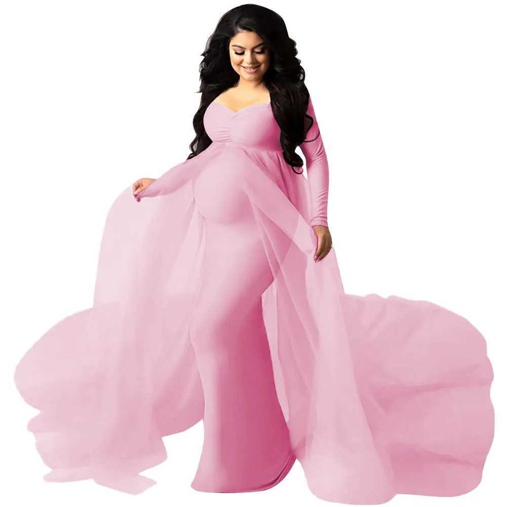 Sepzay womens long sleeved shoulder pregnant Maxi photography dress sheer wedding mermaid dress for Photosoot baby shower W241026