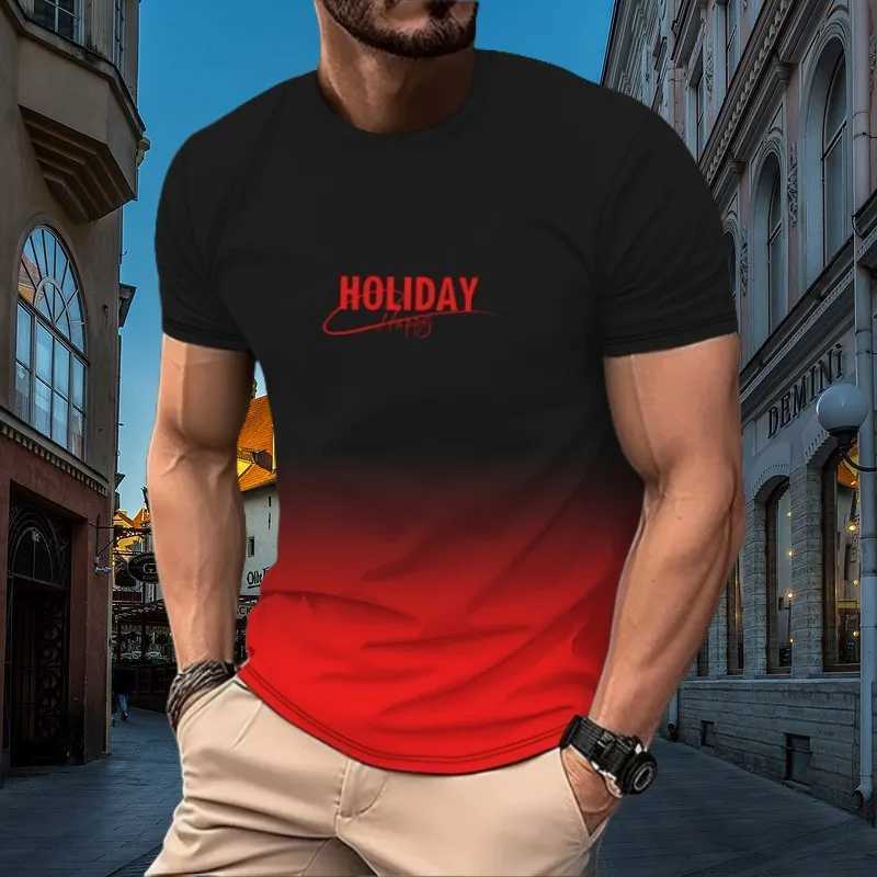 New summer mens graduate student color letter printed T-shirt casual short sleeved O-neck outdoor activity casual quick drying top W241026