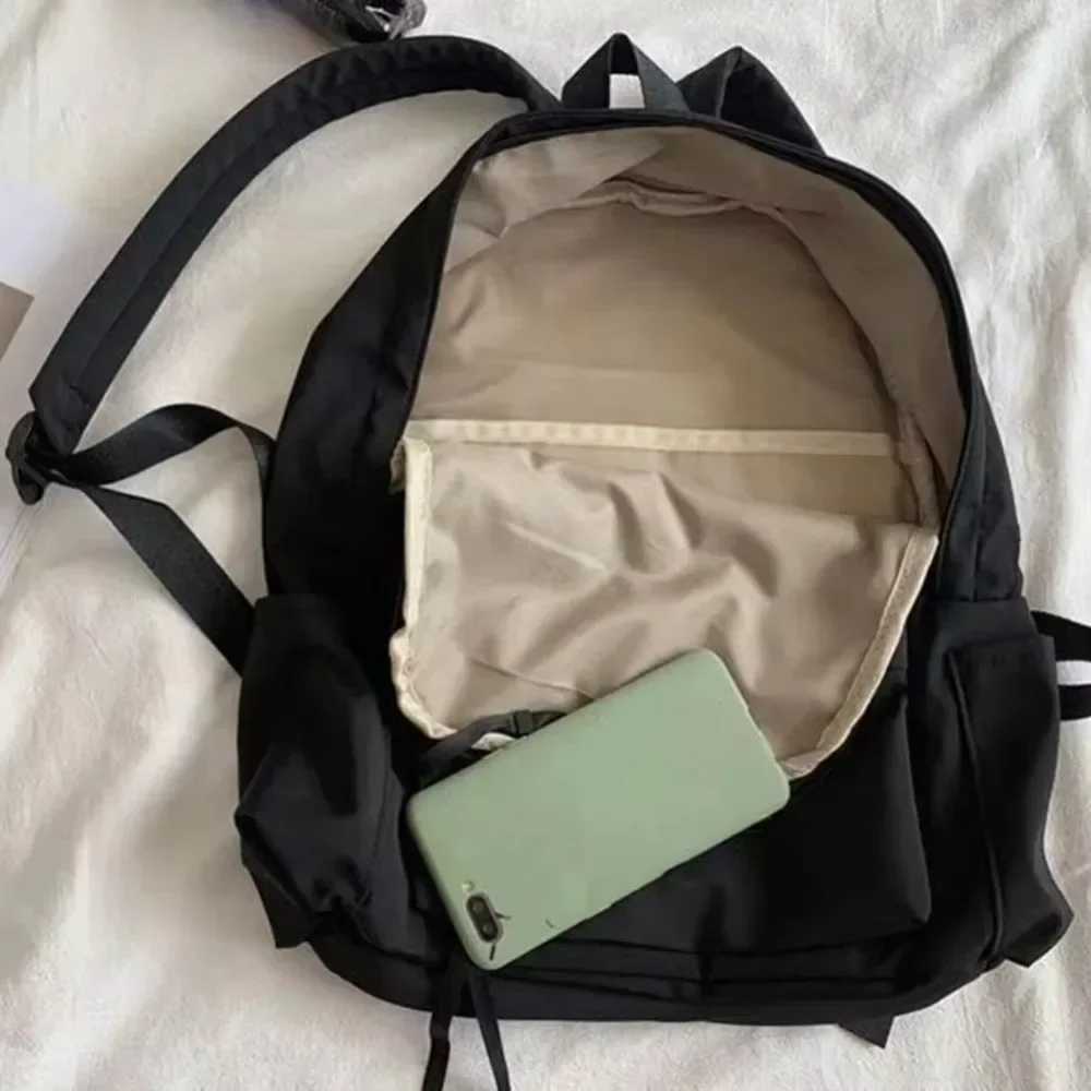 Backpacks Women Solid Black Large Capacity Backpack Trendy Harajuku Casual Zipper Waterproof Bag Students Japanese Style MochilaXJ241026
