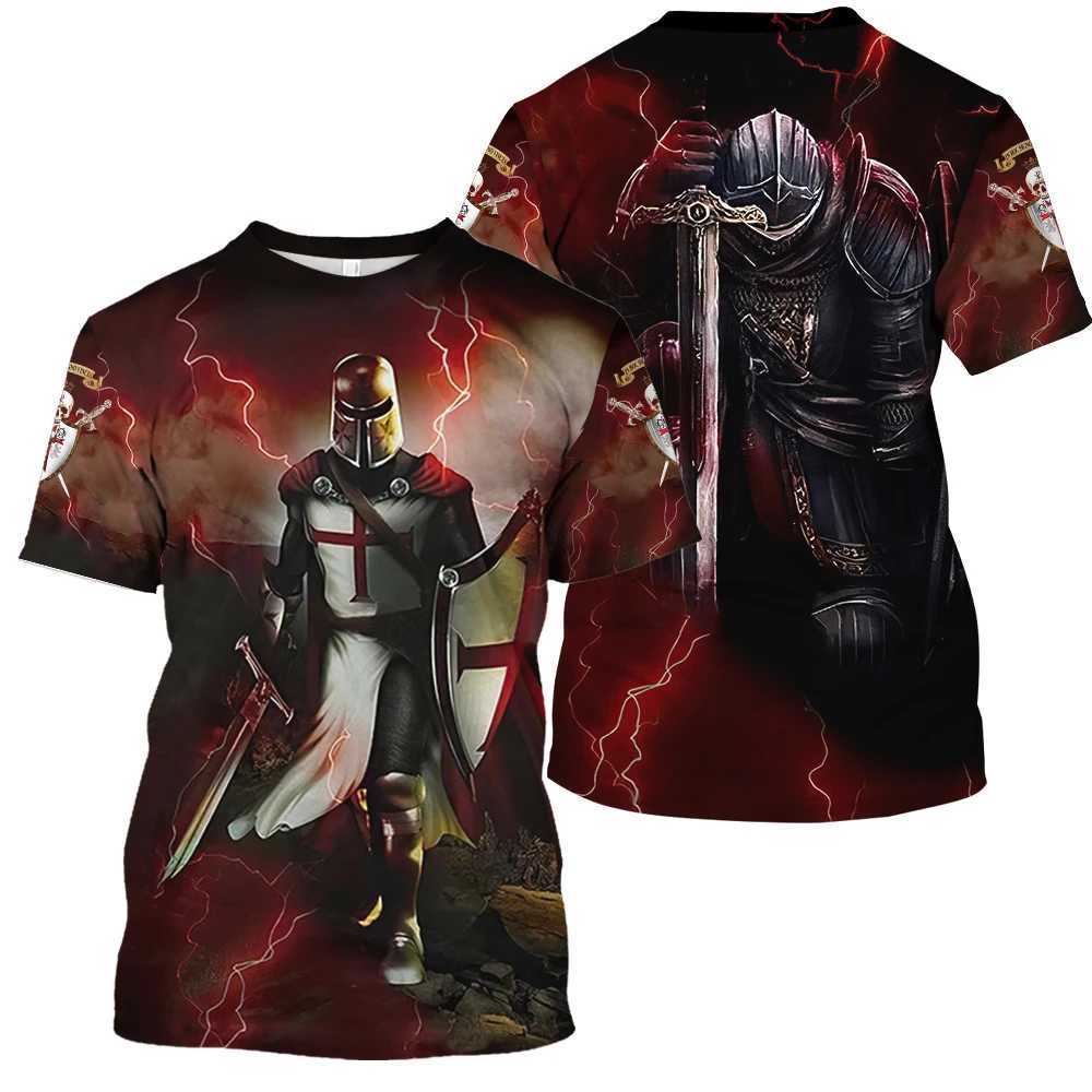 2024 vintage mens T-shirt 3D knight print top Strt hip-hop O-neck short sleeved Sly T-shirt oversized mens clothing W241026