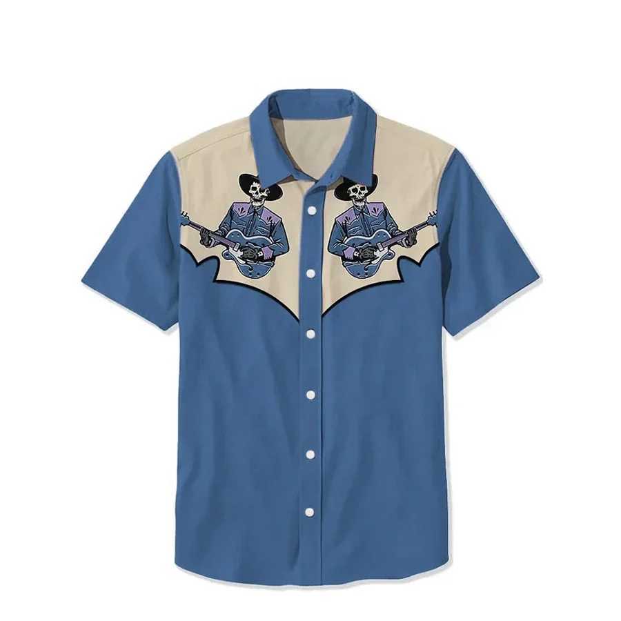 2024 Mens Short Sleve Shirt Western Denim Printed Strt Daily Comfortable Mens Collar Top Large Mens Shirt W241026