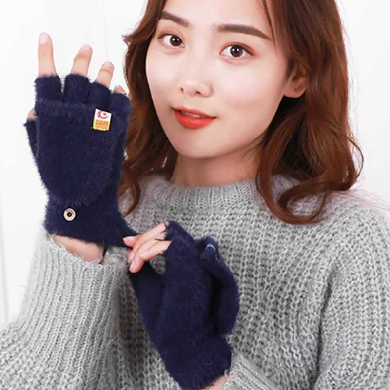 Plush Fingers Gs Womens Winter Gloves Soft and Warm Female Student Flip up Gs Outdoor Writing Gs Thick Protection W241026