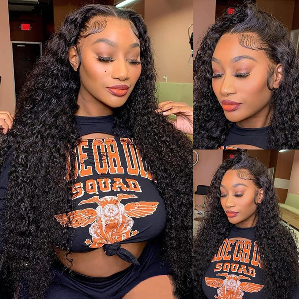 Curly Wigs For Women 32 inch 13x4 Deep Wave Transparent Lace Front Wig Human Pre Plucked Brazilian Hair 210% high density