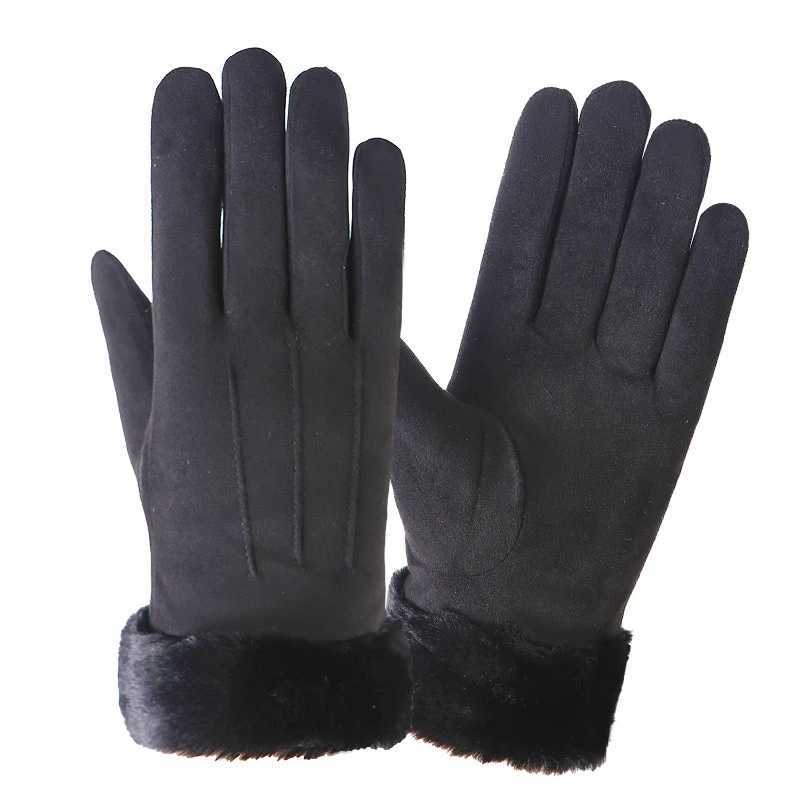 Winter suede leather bicycle Gs Autumn thick womens warm velvet plush gloves Womens outdoor touch screen driving Gs W241026