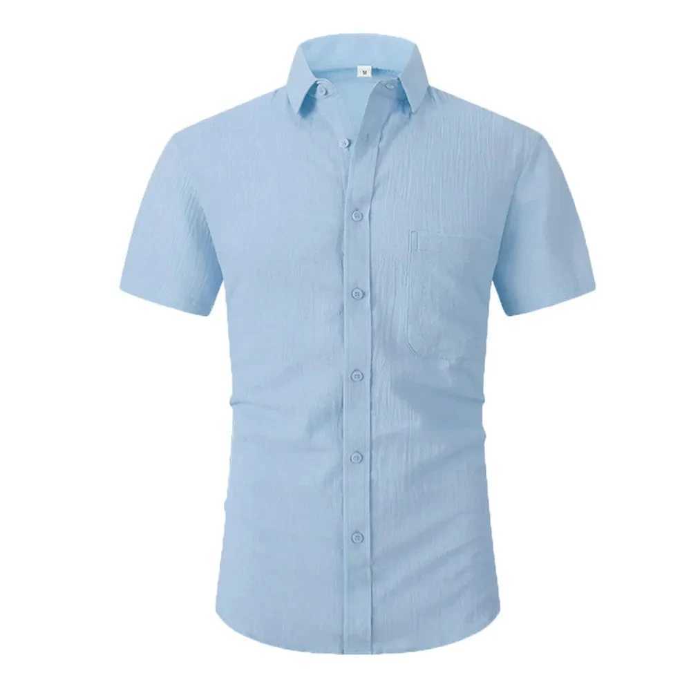 Cotton thread hot selling mens short sleeved summer solid color lapel casual beach style plus size W241026