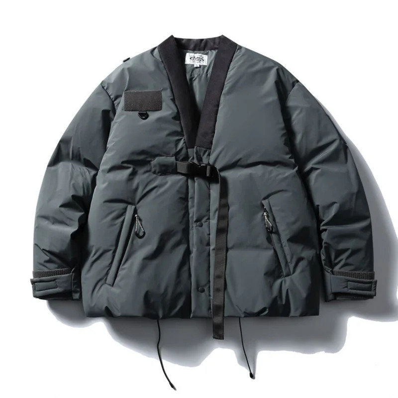 Winter mens Japanese streetwear Cityboy loose casual thick padded cotton kimono Parkas freight jacket warm coat jacket 241025