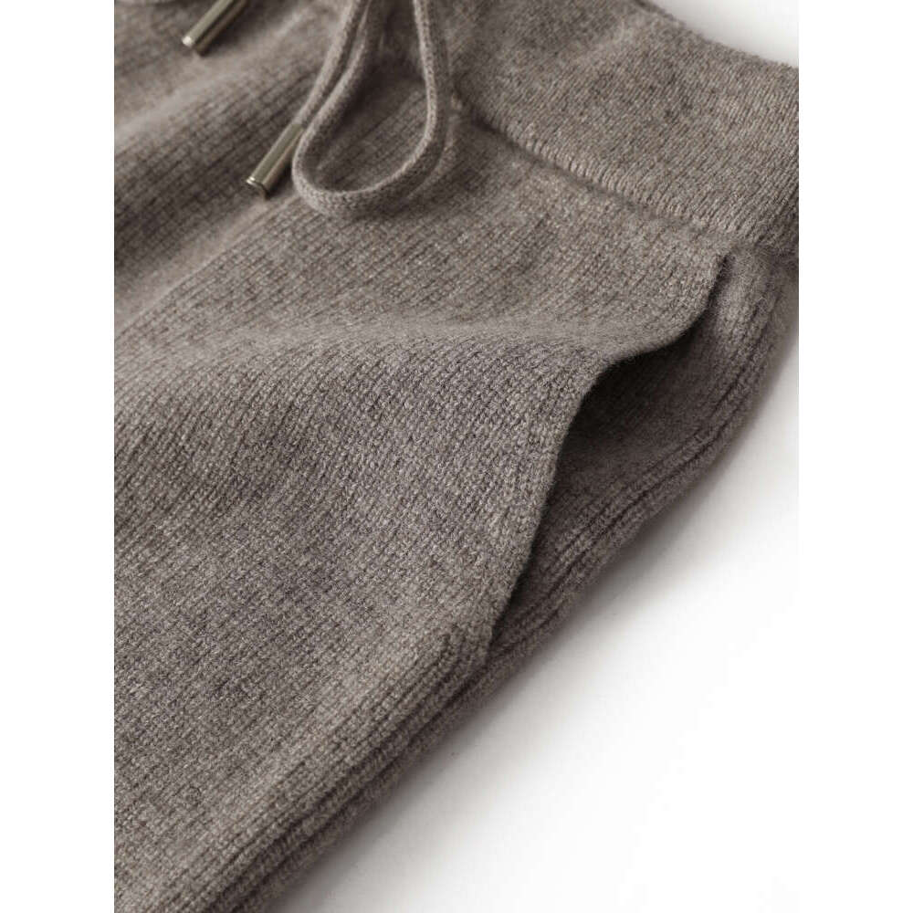 Autumn Winter New 100% Pure Wool Wide Leg Ladies Thicken Pocket Straight Pants Casual High Waist Warm Knit Trousers Female