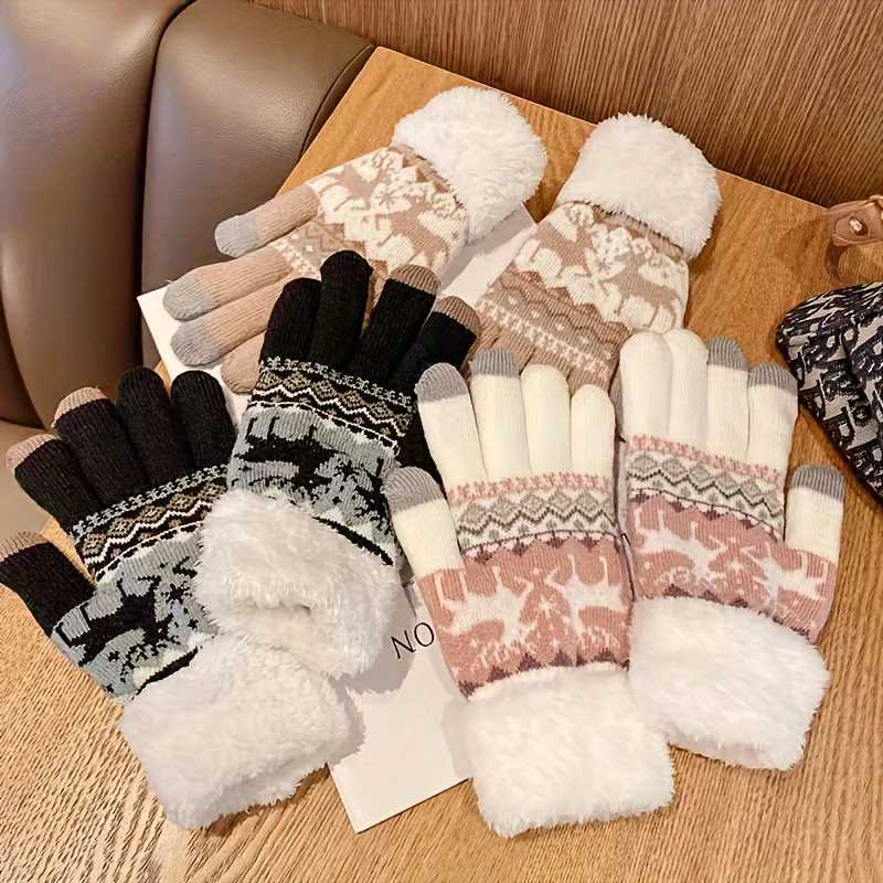 Christmas reindeer jacquard knitting Gs plush cuffs thick and warm Gs autumn and winter soft and cold resistant touch screen Gs W241026