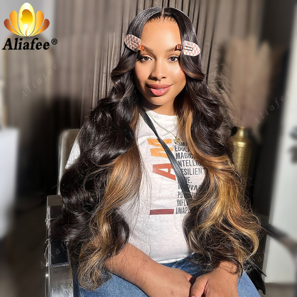 34Inch P1B/27 Highlight Body Wave 13x6 Lace Frontal Wigs Blonde Pre Plucked 100% Human Hair Wig for Women