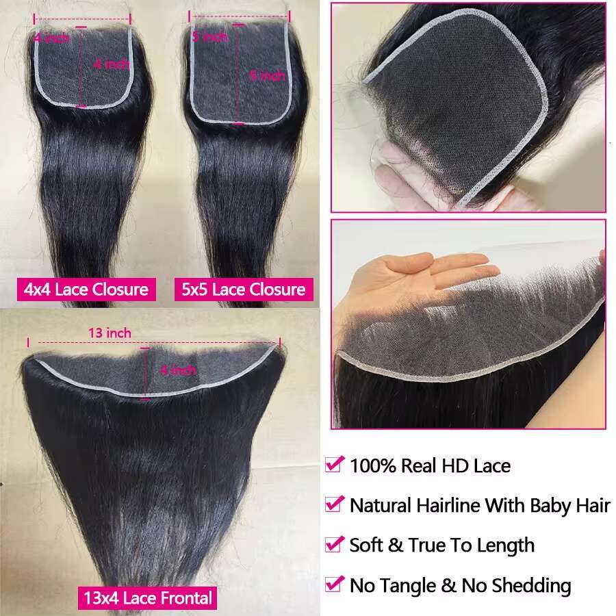 100% Real Closure 4X4 5X5 6X6 7X7 Straight Human Hair 13X6 HD Raw Vieamese 13X4 Frontal Lace Only