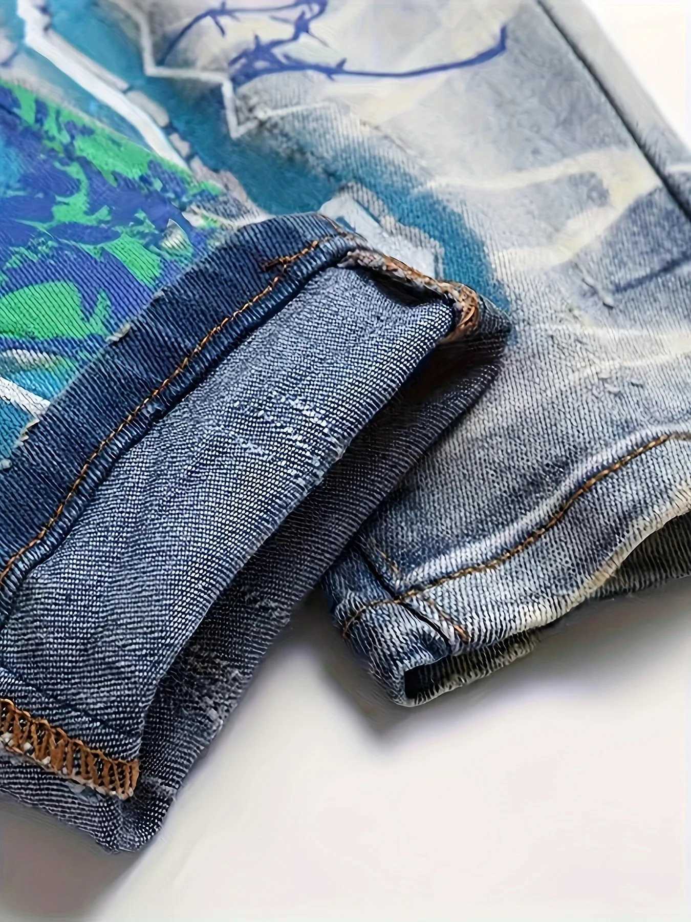 Mens Gothic patterned printed denim pants fashionable casual jeans Strt Style Trousers X2410261