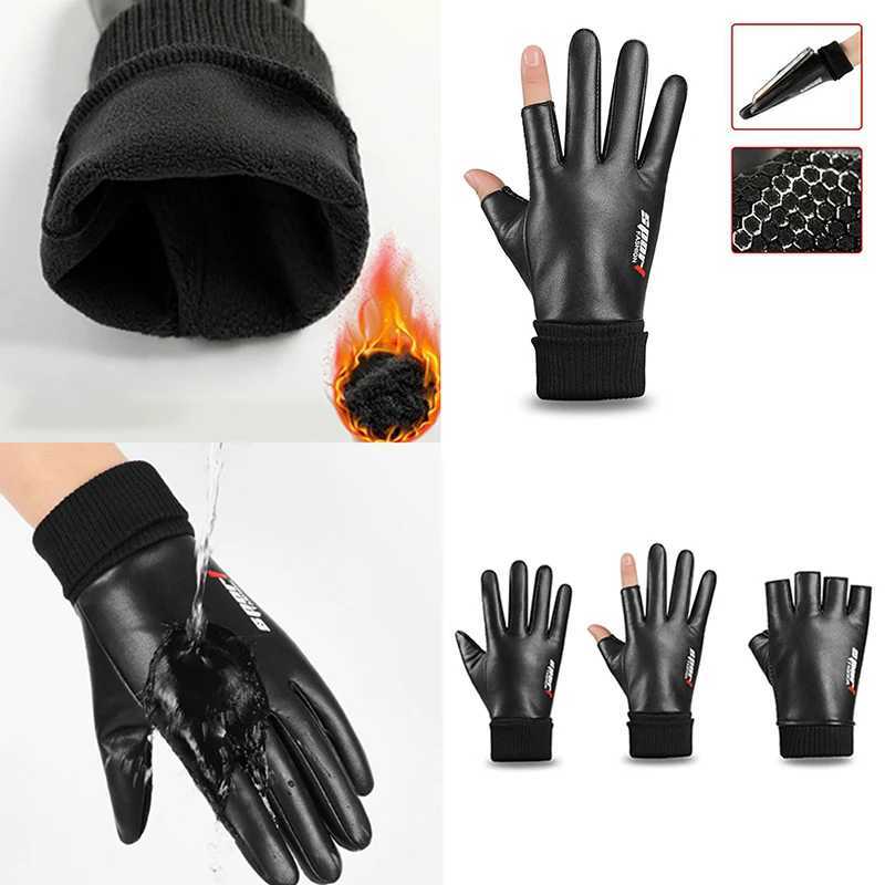 Mens Gs Bicycle Winter Two Half Finger Velvet Warm and Anti slip Mens Waterproof Sports Touch Screen Hiking Fishing Gs W241026