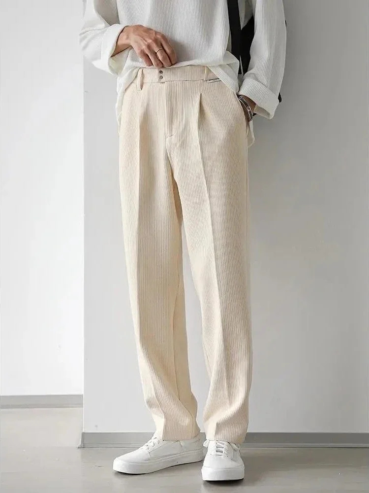 Trousers for Men Corduroy Man Suits Pants Baggy Solid Color Stylish Spandex Summer Antiwrinkle Fabric Fashion Up 241021