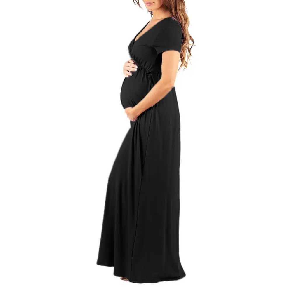 New plus size maternity dress womens V-neck short sleeved maternity dress W241026