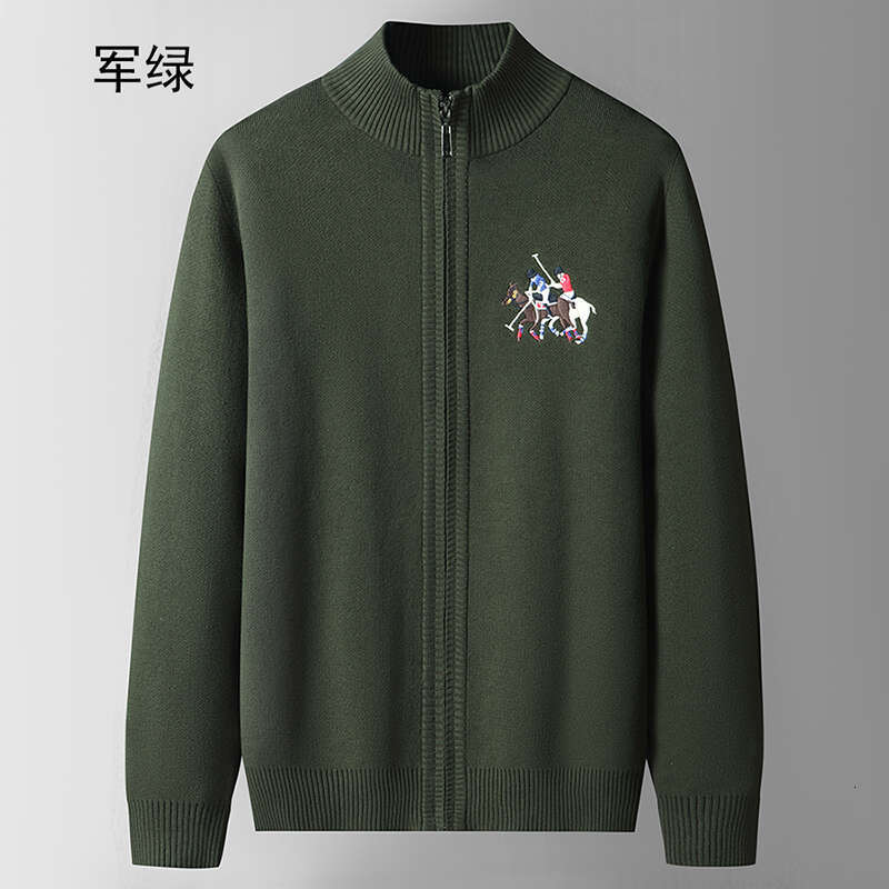 Embroidery 100% Cotton Mens Cardigan Black Blue Green Red Knitted Sweater For Man Zipper Knit Wear Outwear Jackets Autumn Winter