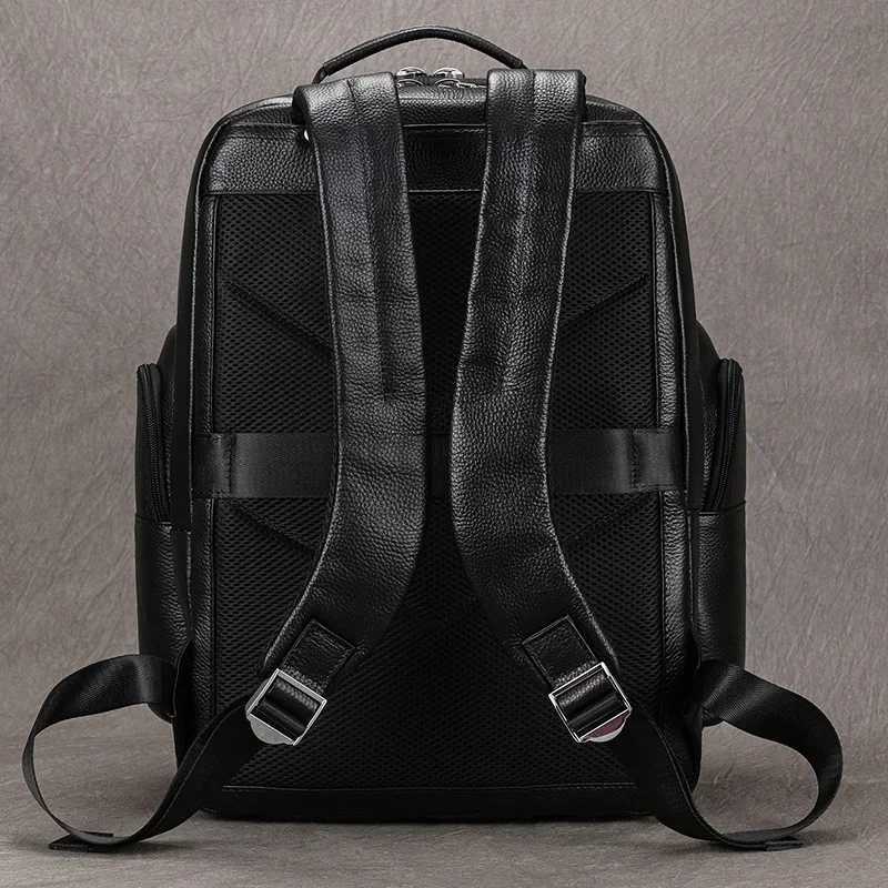 Double Layer Leather backpack For Men Large Capacity Travel Bag Business Computer Bag with USB Charging Laptop BackpacksXJ241026