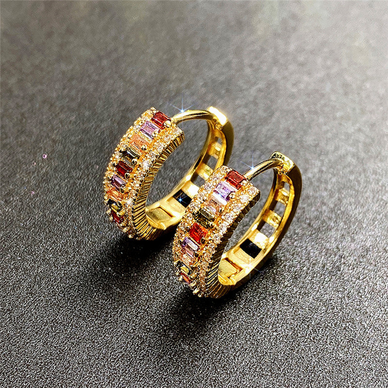 Luxury Women Jewelry Earrings Fashion 925 Sterling Silver Colored Zirconia crystal Stud 18K Gold Plated Simple diamond Earrings Wedding Jewelry