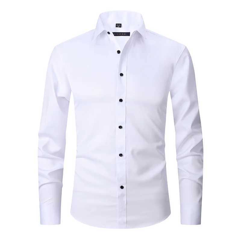 Mens Long Sleeve Slim Fit Elastic Shirt and Non Ironing Black Shirt Mens Solid Color Versatile Business Inch Mens Clothing W250627